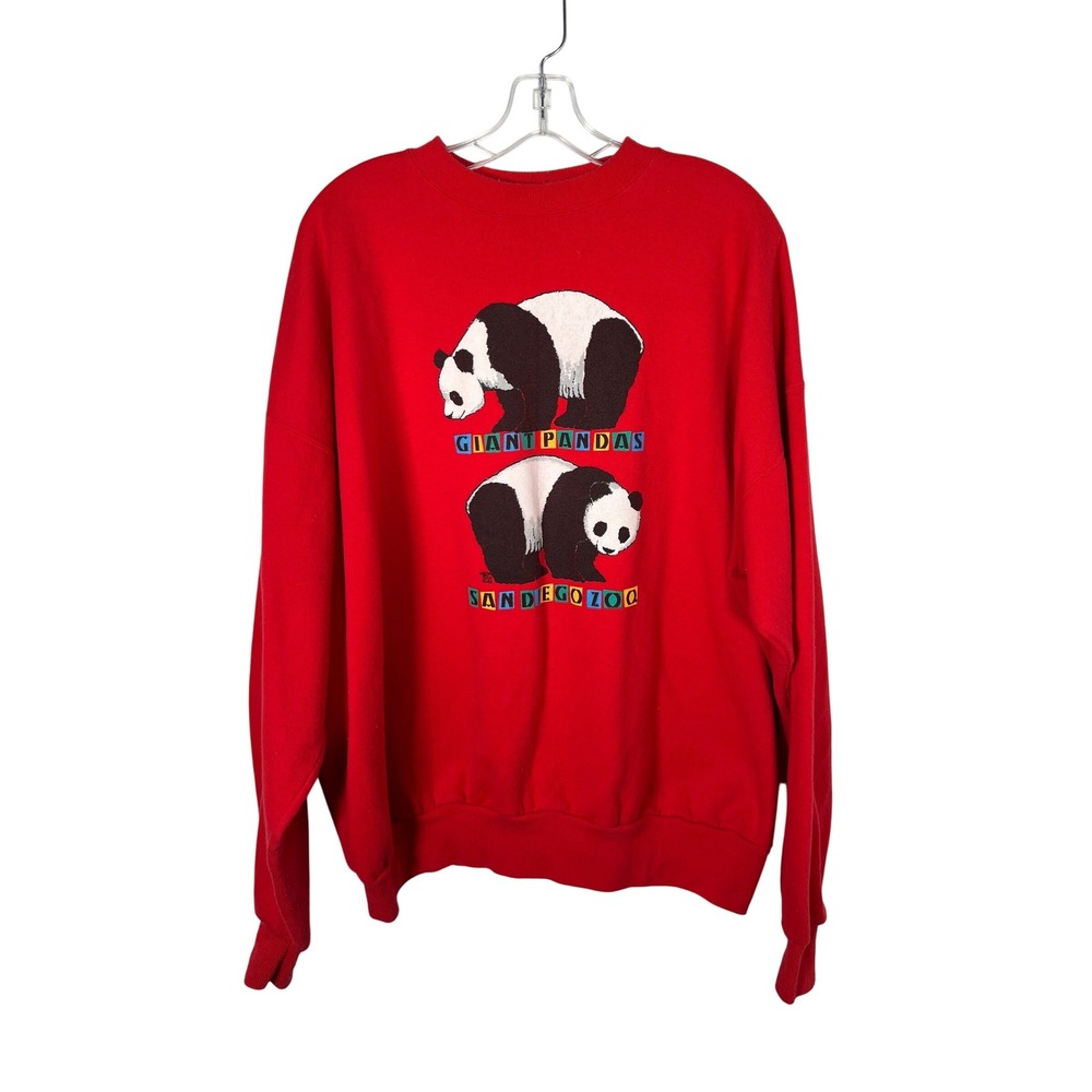 Vintage Hanes San Diego Zoo Giant Pandas Red Graphic Crew neck Sweater XXL